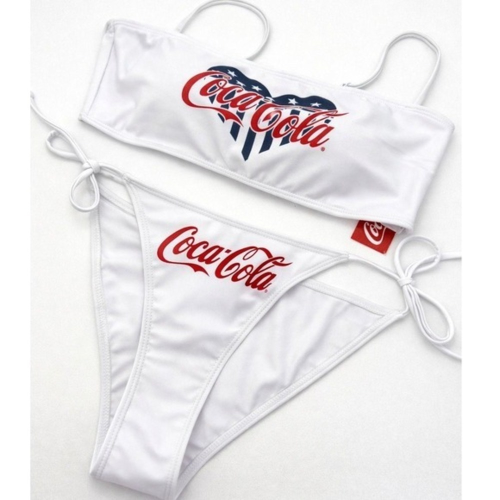 Coca-Cola American Flag Bikini Bottom Patriotic StarsStripes Swimsuit NWT Size M